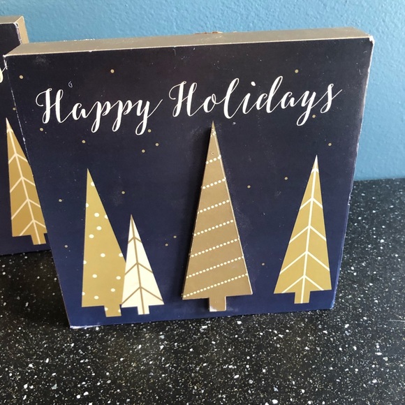 Christmas block decor blue & gold happy holidays NWT - Picture 4 of 6